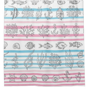 Retro Nautical Watercolor Pattern (12) Shower Curtain