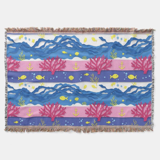 Retro Nautical Watercolor Pattern (13) Throw Blanket (Front)