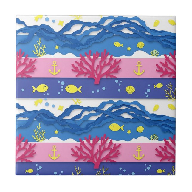 Retro Nautical Watercolor Pattern (13) Tile (Front)