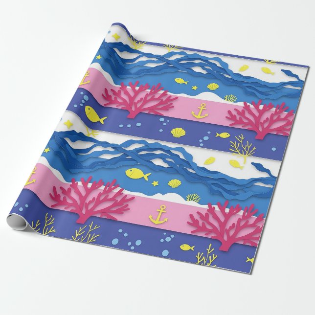 Retro Nautical Watercolor Pattern (13) Wrapping Paper (Unrolled)