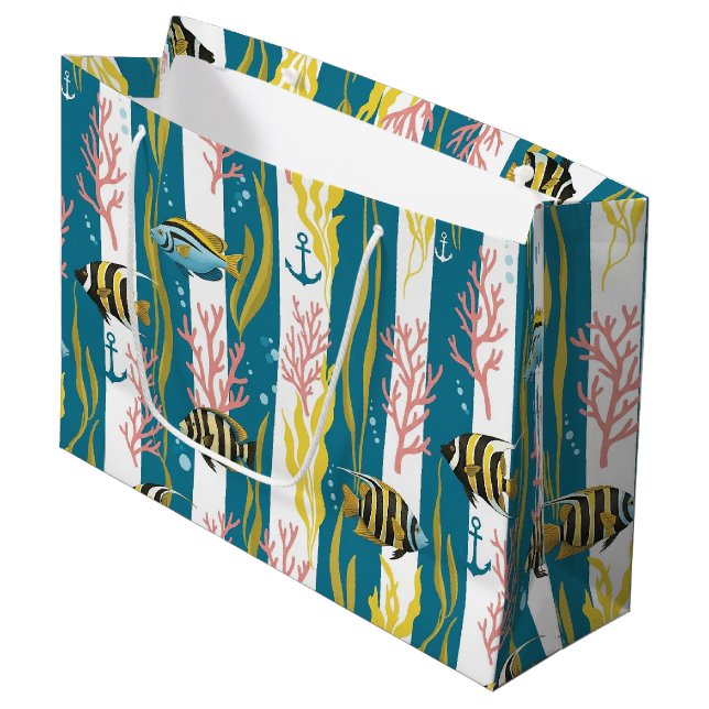 Retro Nautical Watercolor Pattern (14) Large Gift Bag (Front Angled)