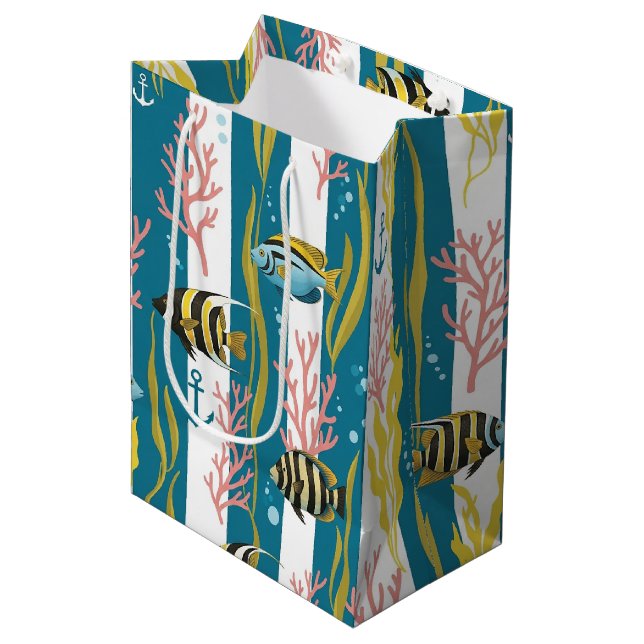 Retro Nautical Watercolor Pattern (14) Medium Gift Bag (Front Angled)