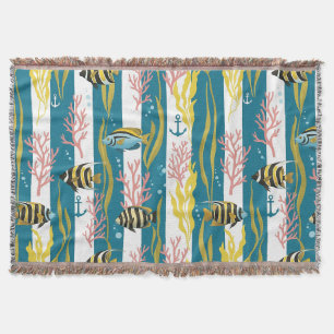Retro Nautical Watercolor Pattern (14) Throw Blanket