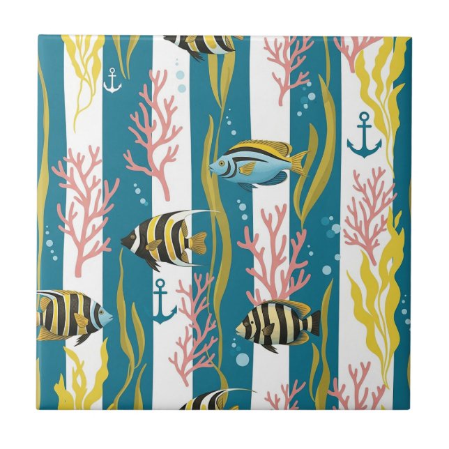 Retro Nautical Watercolor Pattern (14) Tile (Front)