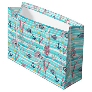 Retro Nautical Watercolor Pattern (15) Large Gift Bag