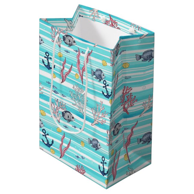 Retro Nautical Watercolor Pattern (15) Medium Gift Bag (Front Angled)