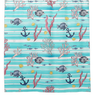 Retro Nautical Watercolor Pattern (15) Shower Curtain