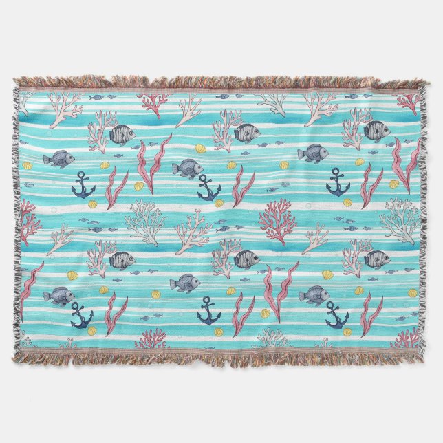 Retro Nautical Watercolor Pattern (15) Throw Blanket (Front)