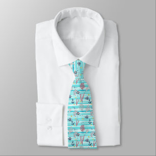 Retro Nautical Watercolor Pattern (15) Tie
