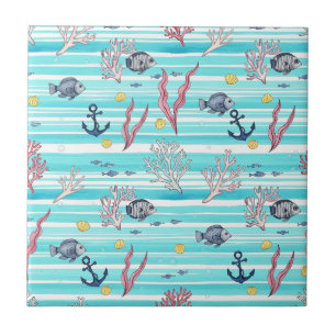 Retro Nautical Watercolor Pattern (15) Tile
