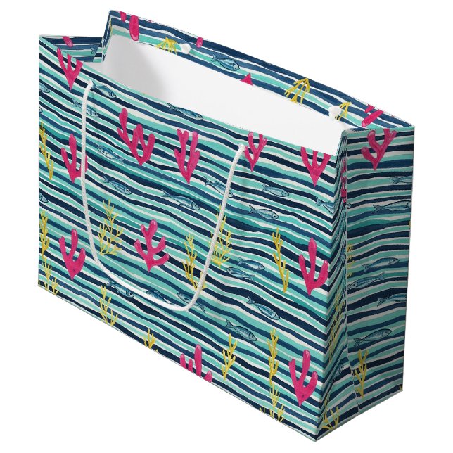Retro Nautical Watercolor Pattern (1) Large Gift Bag (Front Angled)