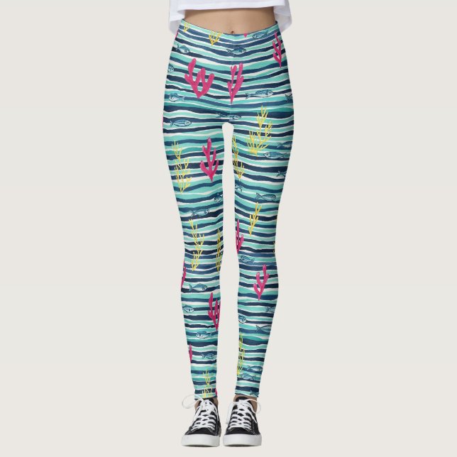 Retro Nautical Watercolor Pattern (1) Leggings (Front)
