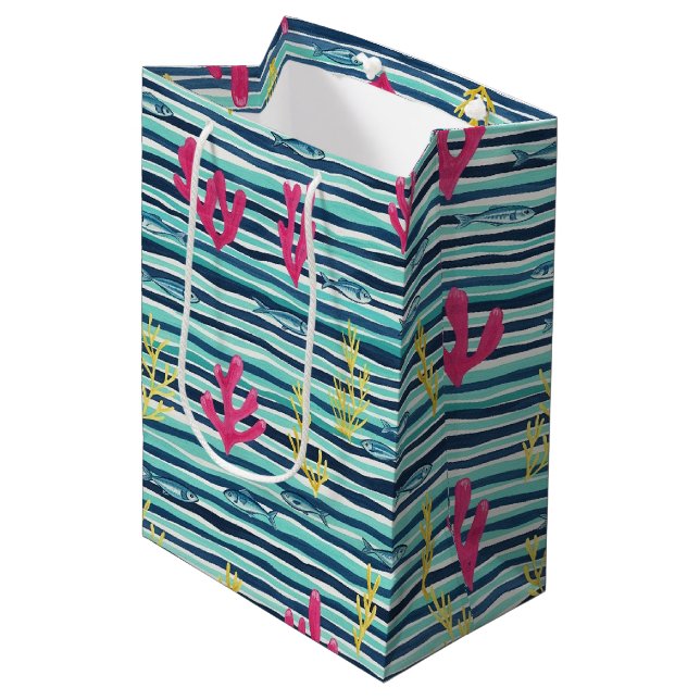 Retro Nautical Watercolor Pattern (1) Medium Gift Bag (Front Angled)