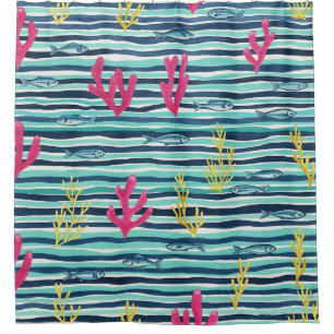 Retro Nautical Watercolor Pattern (1) Shower Curtain