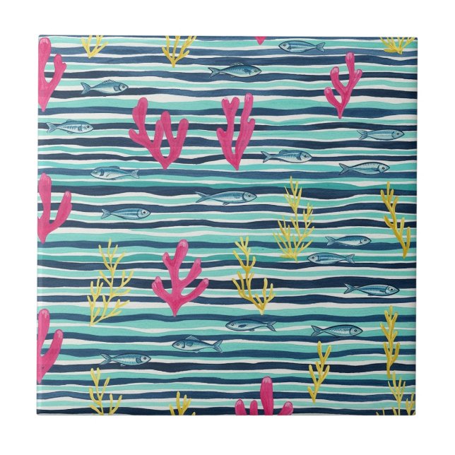 Retro Nautical Watercolor Pattern (1) Tile (Front)