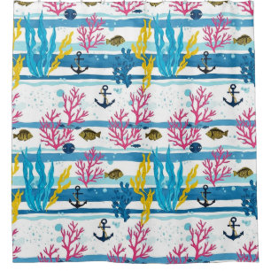 Retro Nautical Watercolor Pattern (2) Shower Curtain