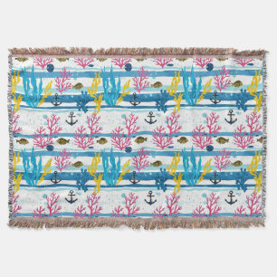 Retro Nautical Watercolor Pattern (2) Throw Blanket