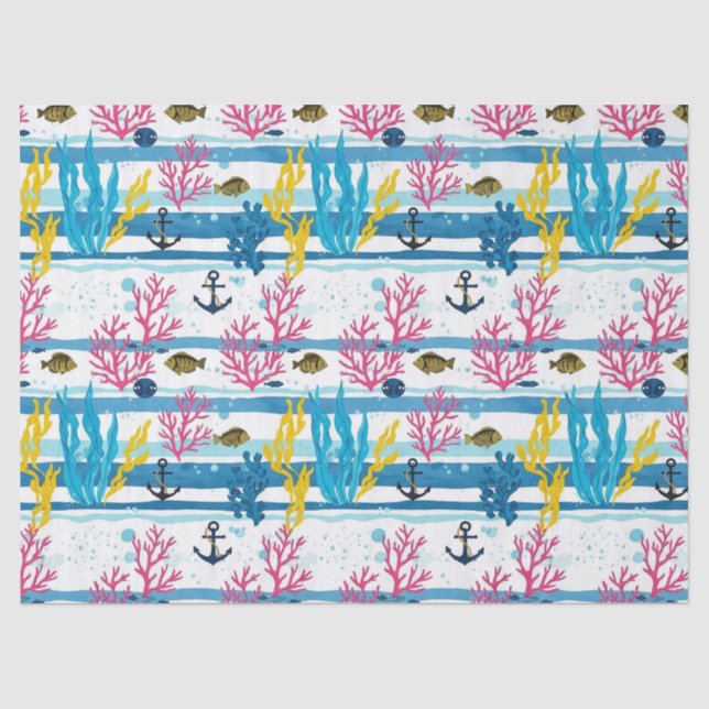 Retro Nautical Watercolor Pattern (2) Tissue Paper (Front)