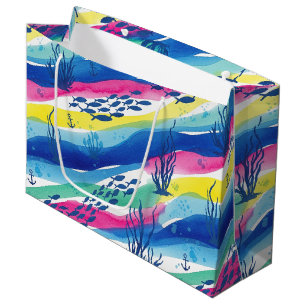 Retro Nautical Watercolor Pattern (3) Large Gift Bag