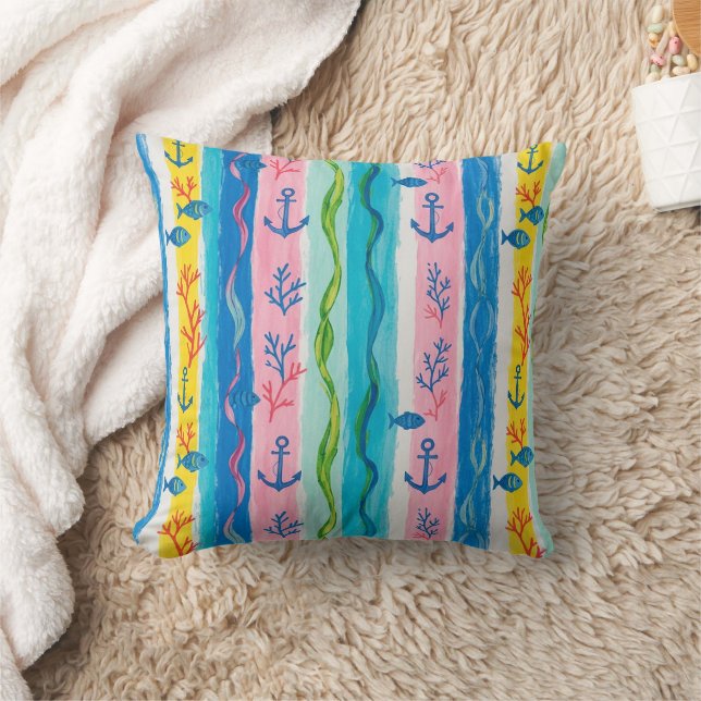 Retro Nautical Watercolor Pattern (4) Cushion (Blanket)