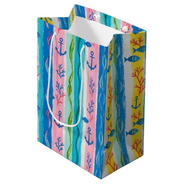 Retro Nautical Watercolor Pattern (4) Medium Gift Bag (Front Angled)