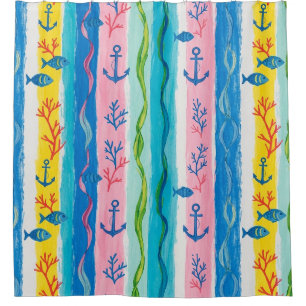 Retro Nautical Watercolor Pattern (4) Shower Curtain