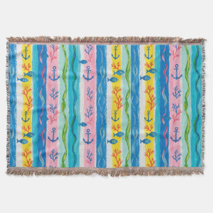 Retro Nautical Watercolor Pattern (4) Throw Blanket