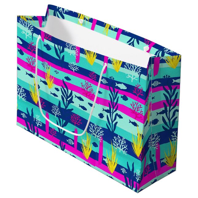 Retro Nautical Watercolor Pattern (5) Large Gift Bag (Front Angled)