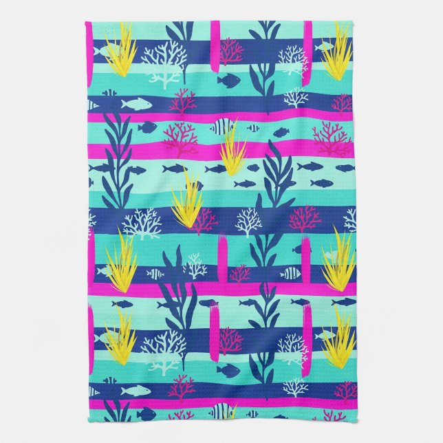 Retro Nautical Watercolor Pattern (5) Tea Towel (Vertical)
