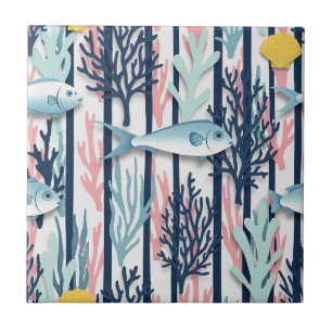 Retro Nautical Watercolor Pattern (6) Tile