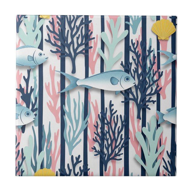 Retro Nautical Watercolor Pattern (6) Tile (Front)