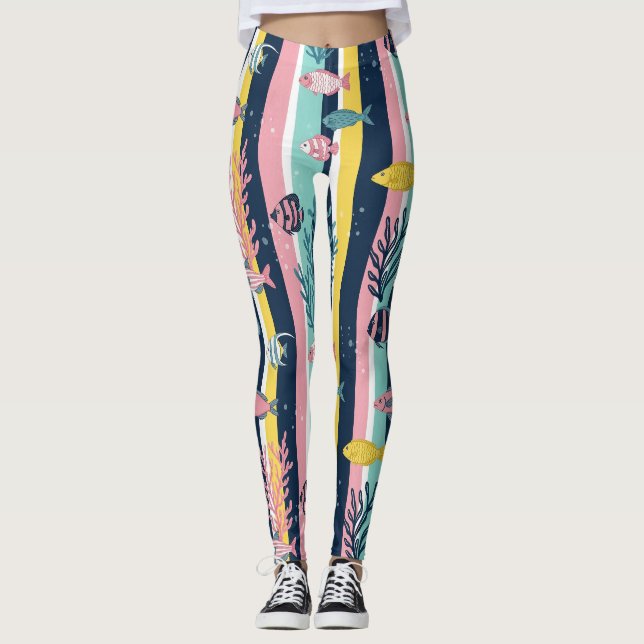 Retro Nautical Watercolor Pattern (7) Leggings (Front)