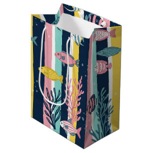 Retro Nautical Watercolor Pattern (7) Medium Gift Bag