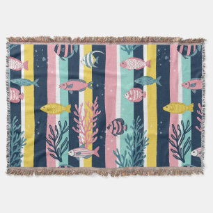 Retro Nautical Watercolor Pattern (7) Throw Blanket