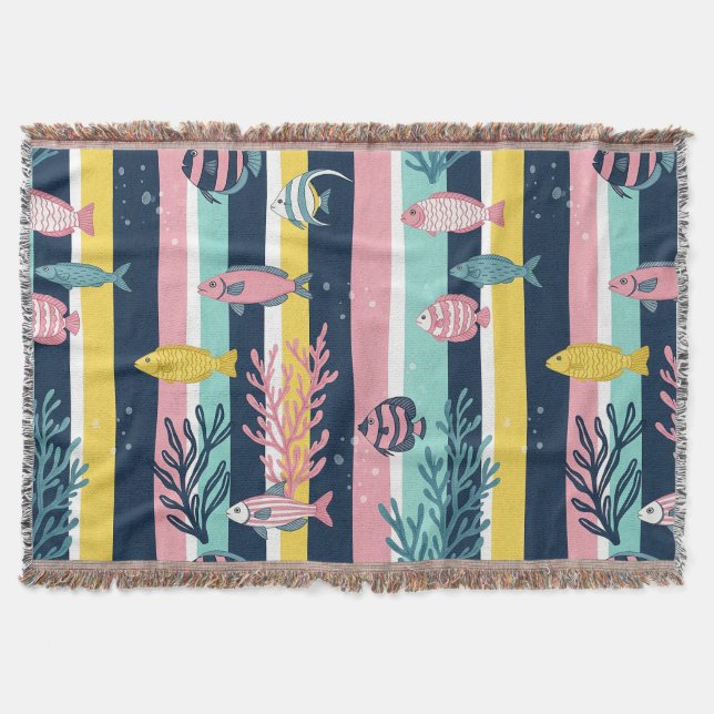 Retro Nautical Watercolor Pattern (7) Throw Blanket (Front)