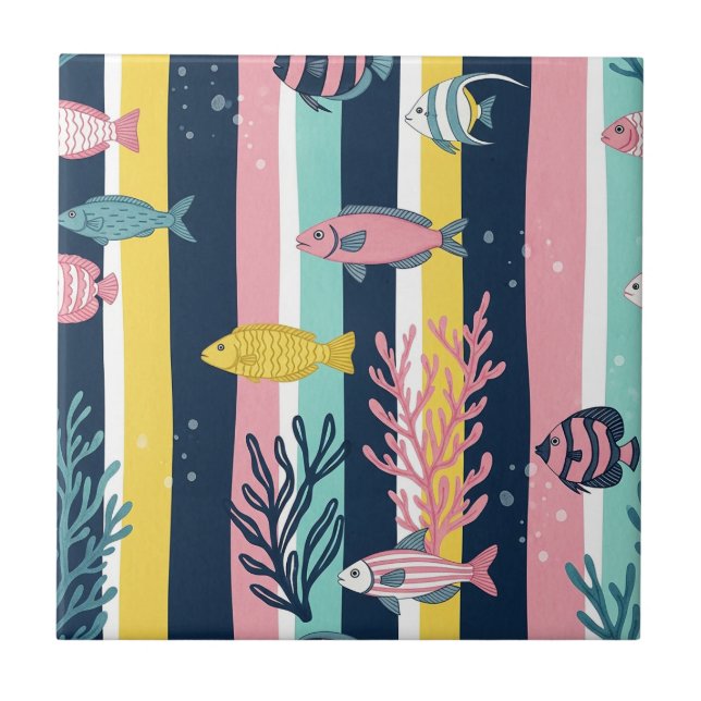 Retro Nautical Watercolor Pattern (7) Tile (Front)