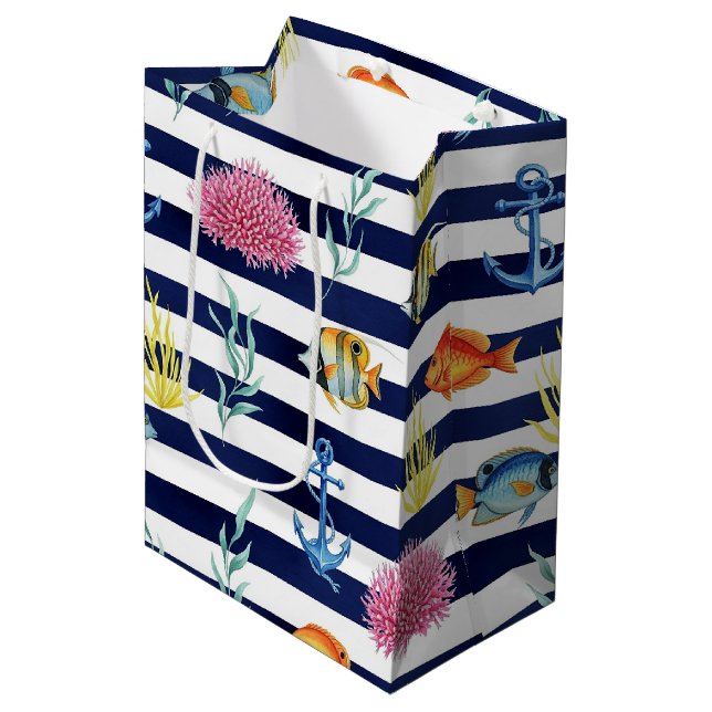 Retro Nautical Watercolor Pattern (8) Medium Gift Bag (Front Angled)