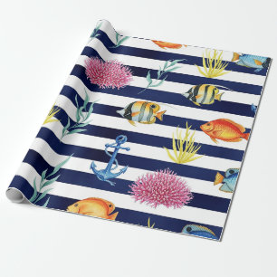 Retro Nautical Watercolor Pattern (8) Wrapping Paper
