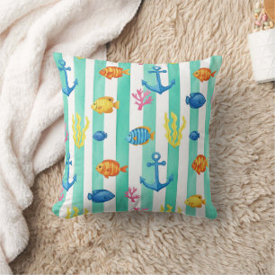 Retro Nautical Watercolor Pattern (9) Cushion