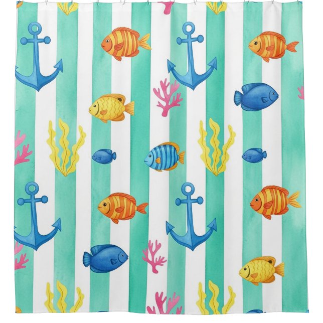 Retro Nautical Watercolor Pattern (9) Shower Curtain (Front)