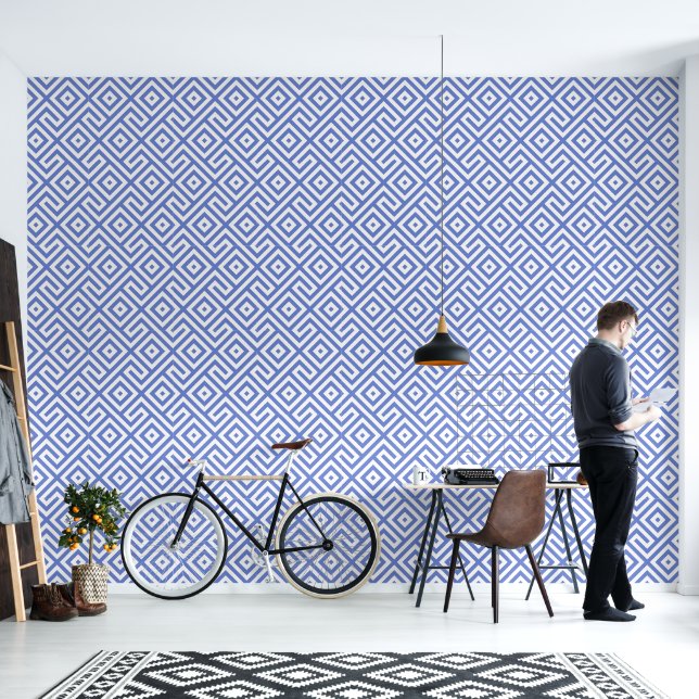 Retro Navy Blue Abstract Geometric Pattern  Wallpaper (Living Room)