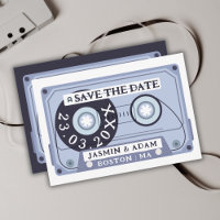 Retro Navy Blue Cassette Tape Save The Date