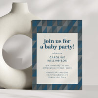 Retro Navy Blue Grey Geometric Baby Shower
