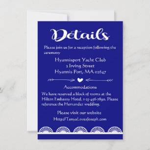 Retro Navy Blue Lace Details / Directions Wedding Invitation