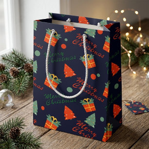 Retro Navy Blue Merry Christmas Gift Bag