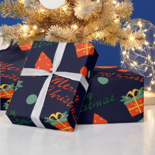 Retro Navy Blue Merry Christmas Gift Wrapping Pape Paper