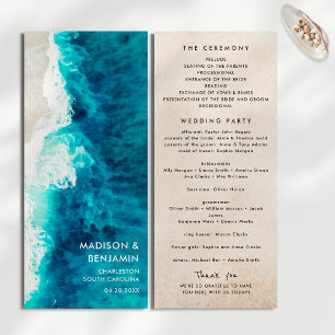 Retro Navy Blue Ocean Beach Sand Wedding Programme