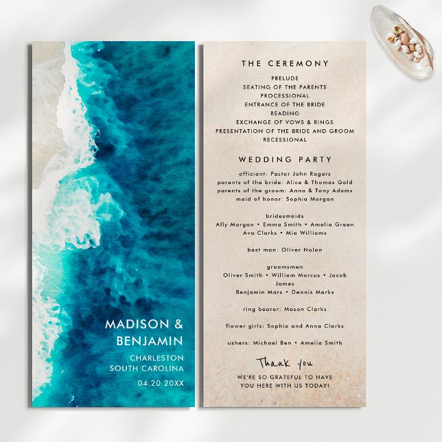 Retro Navy Blue Ocean Beach Sand Wedding Programme (Creator Uploaded)