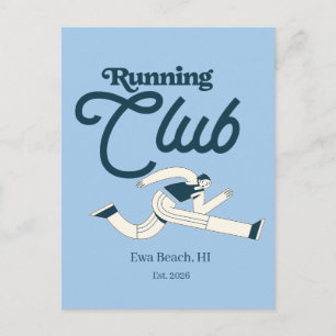 Retro Navy Blue Running Club Personalised Graphic Postcard