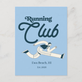 Retro Navy Blue Running Club Personalised Graphic Postcard